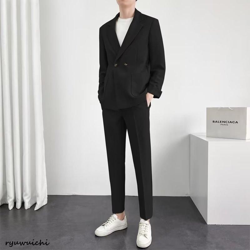 スーツ メンズ セットアップ 2ピーズスーツ 春 秋 長袖 セットアップ 上下セット テーラードジャケット スラックス 韓国風 カジュアル 無地