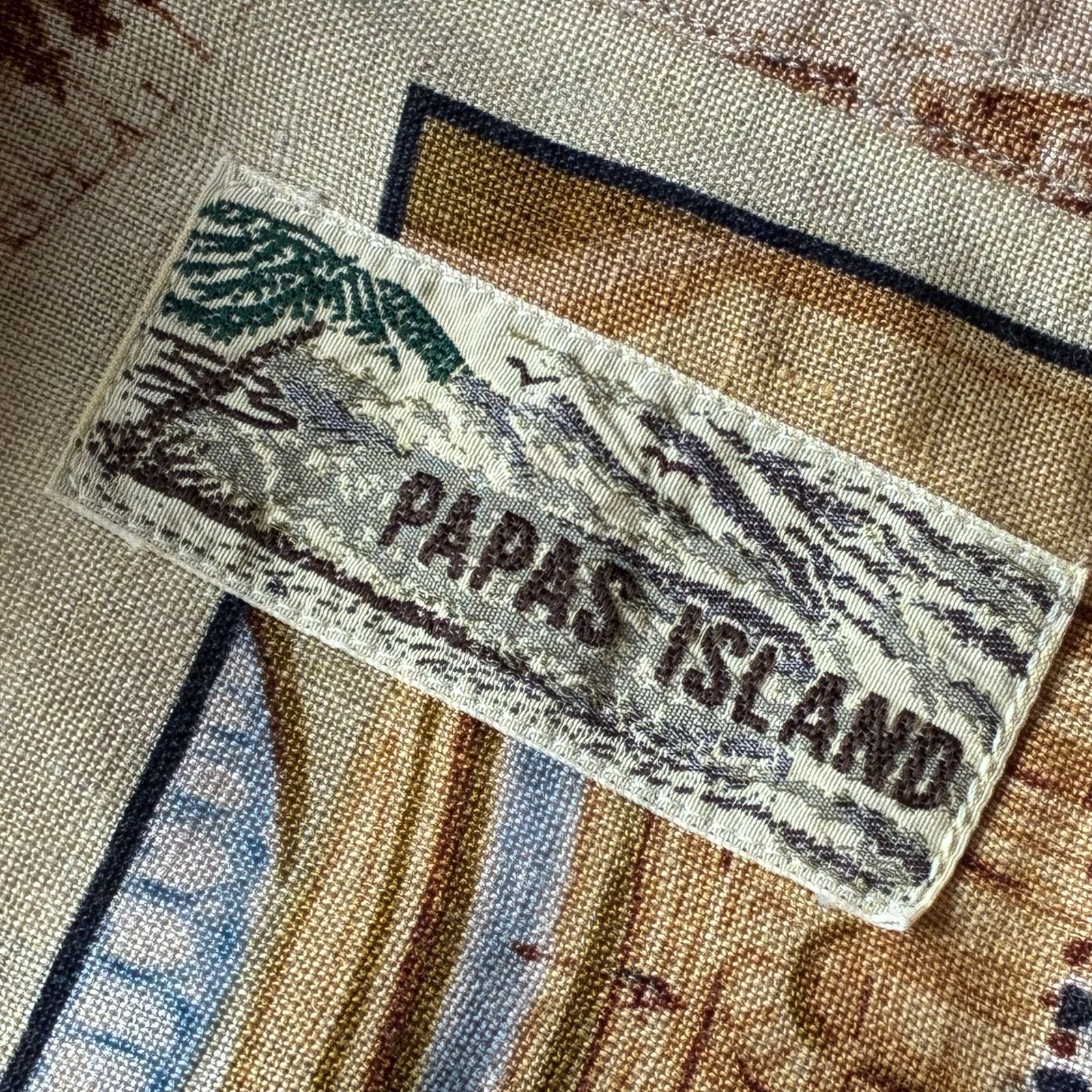 極美品 PAPAS ISLAND パパスアイランド リネン 麻 アロハシャツ