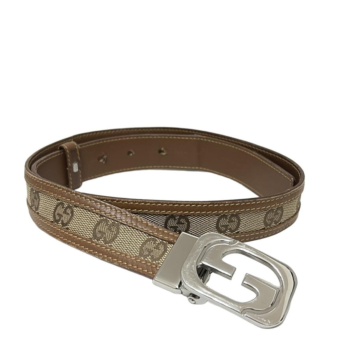 GUCCI(グッチ) ベルト - ブラウン×ベージュ×シルバー GG柄