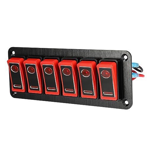 A ABSOPRO 6 ギャング車ロッカースイッチパネル防水 5 ピントグルスイッチ制御赤色 LED ライトプッシュボタンプラスチック赤
