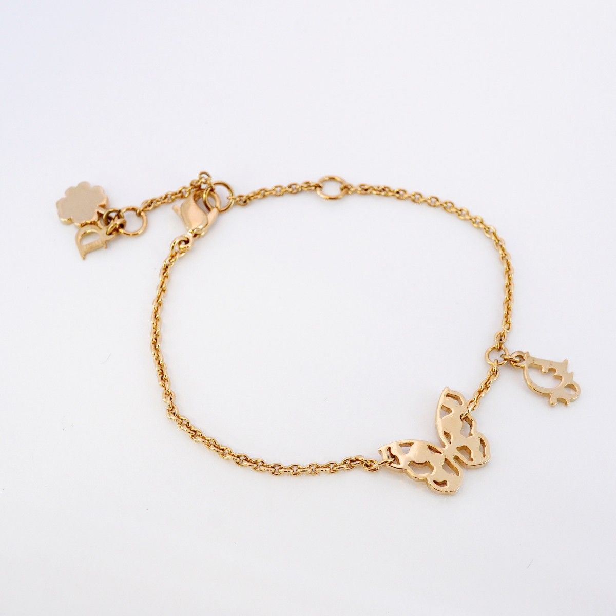 5jib0264 クリスチャンディオール ブレスレット ディオールロゴ バタフライモチーフ GPメッキ ストーン ゴールド ピンク レディース