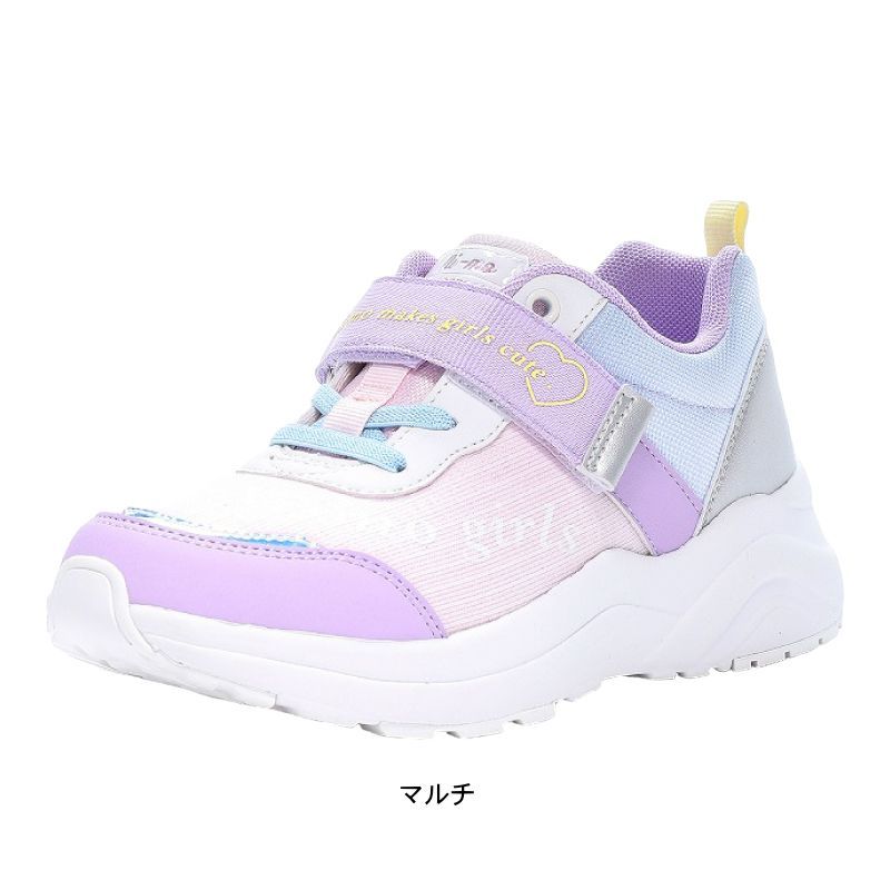 SALE，定番人気 バンドからひも靴へ交換できる 2WAY スニーカー キッズ ジュニア 女の子 厚底 ダットスニーカー おしゃれ カワイイ レースアップ ひも 子供 靴 tmnmj116 マルチ 23.5cm スニーカー