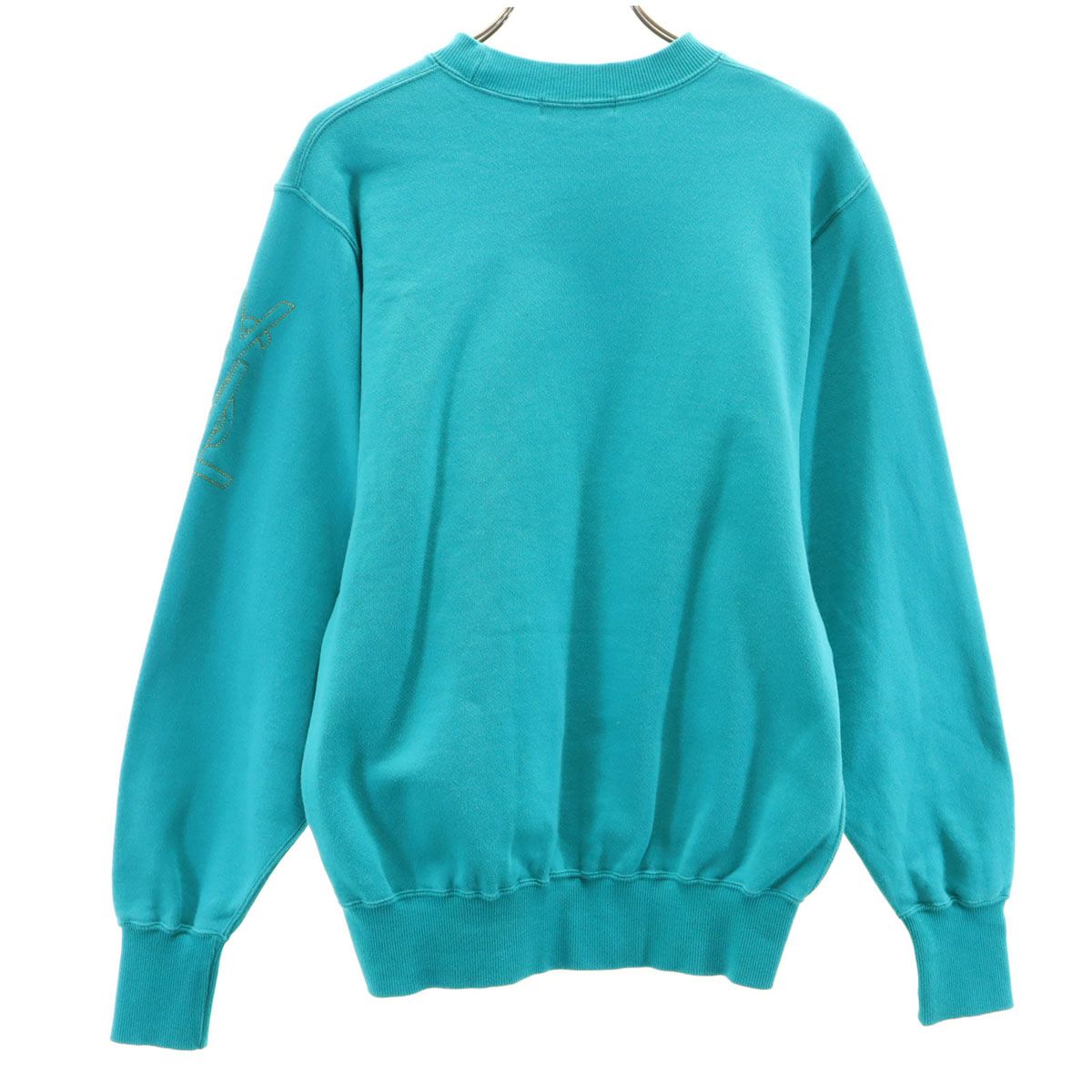 YVES SAINT LAURENT イヴサンローラン 90s オールド 長袖 スウェット トレーナー M ターコイズ 裏起毛 レディース 古着