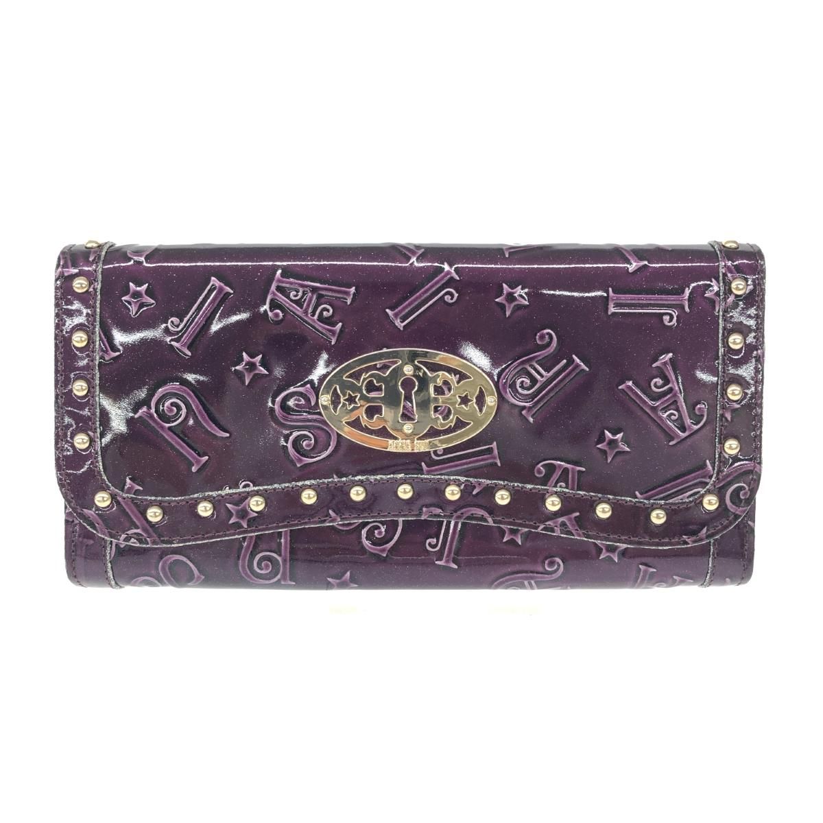 美品ANNA SUI アナスイ 二つ折り財布 エナメル ダマスク柄 アンティーク 美品 ANNA SUI アナスイ 二つ折り長財布 財布 パープル エナメル