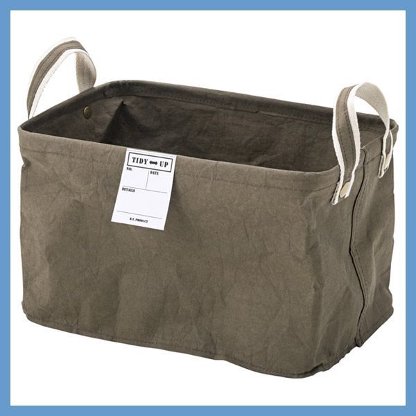１０Ｐセット クラフト紙バスケット 角型 W38×D26×H23cm No.212 カーキ