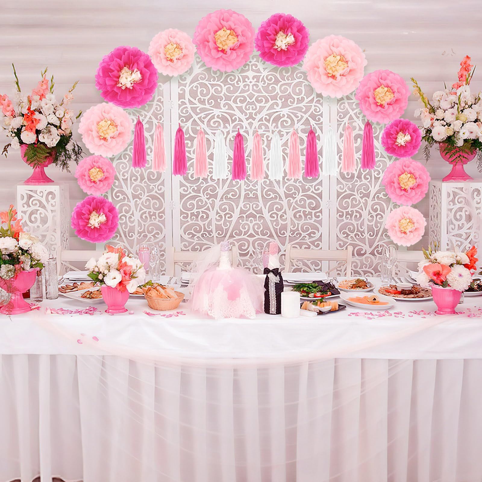 No16 シンプルリボン⸜❤︎⸝‍ ホワイト＆ピンク フラワー