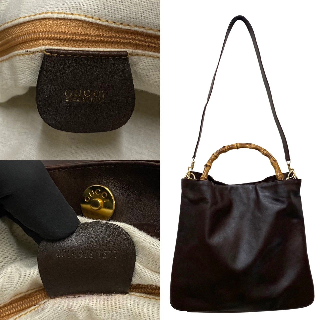 極 美品 希少品 GUCCI グッチ オールドグッチ バンブー レザー 2way