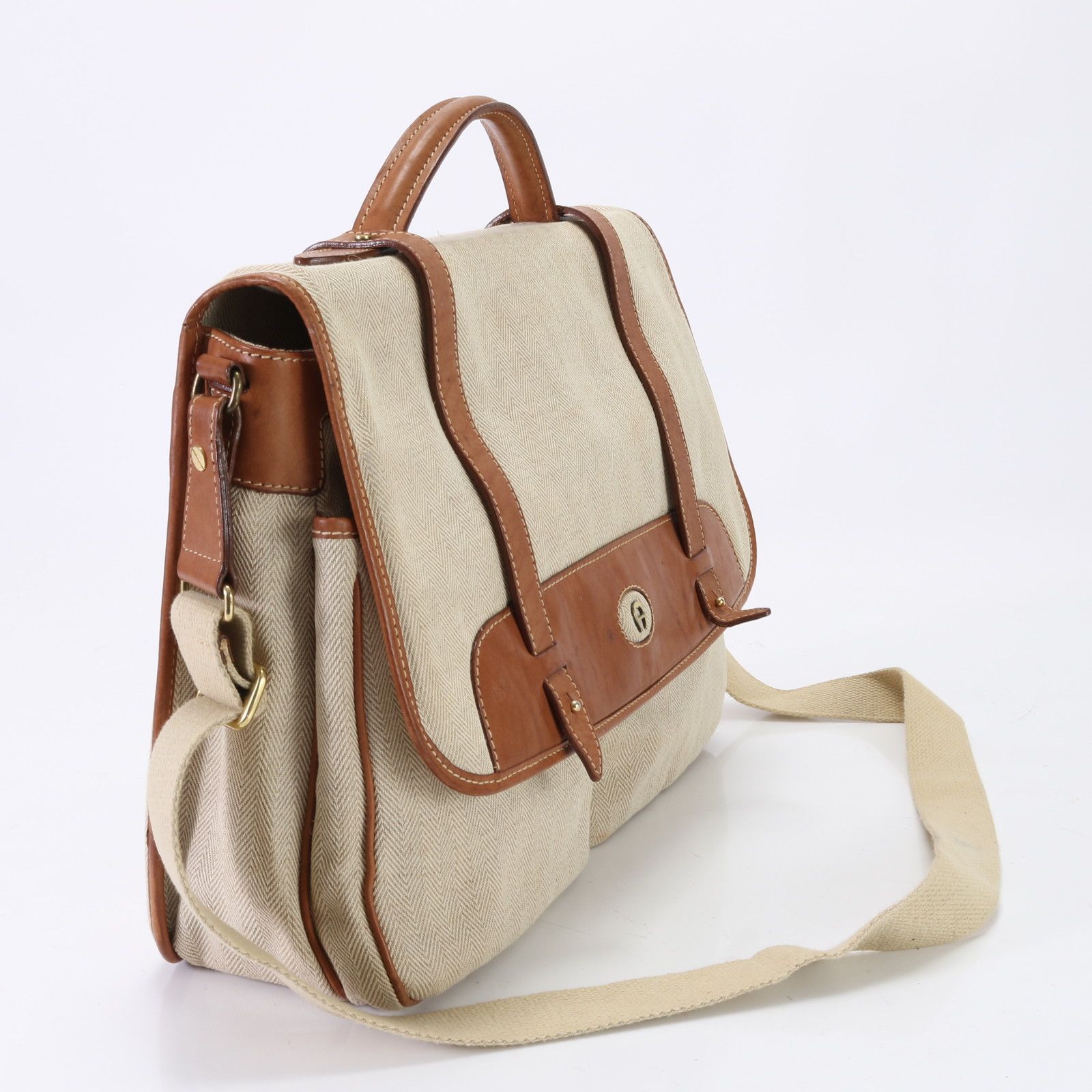 AIGNER アイグナー レザー キャンバス 2WAY ショルダーバッグ 斜め掛け