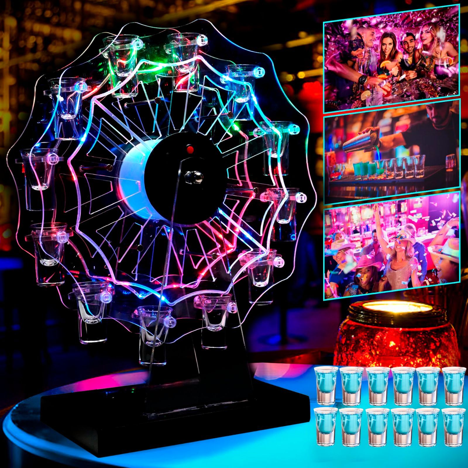 在庫 自動 チェンジ 誕生日 パーティの装飾品充電式 クリスマスパーティ パーティ レストラン 子供のパーティ 新年会 KTVナイトクラブに最適 飲み会 収納ラック 忘年会 テキーラ観覧車 ワイングラス12個付き LED酒グラス 贈り物
