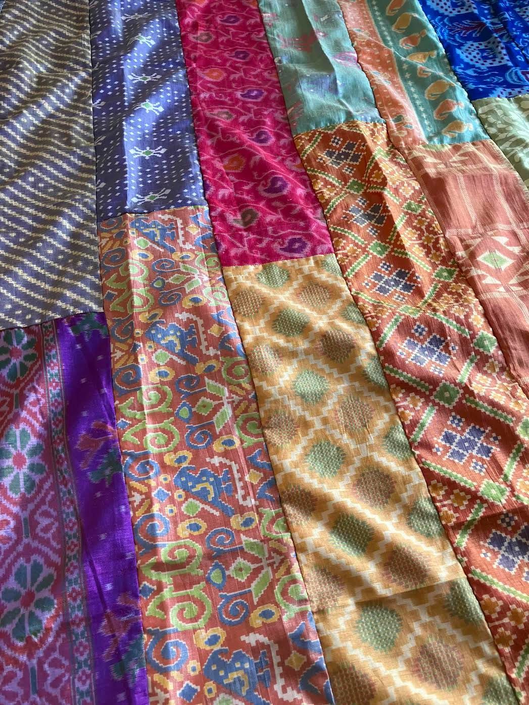 シルク パッチワーク カーテン インドサリー #A12 シングル