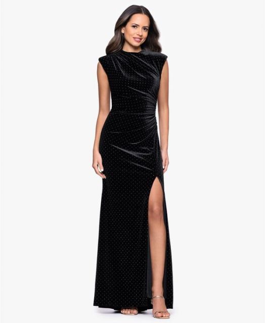 送料無料 ベッツィアンドアダム レディース ワンピース トップス Petite Mock Neck Dress Black|Silver