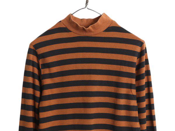 美品 90s USA製 ランズエンド モックネック ボーダー 長袖 Tシャツ 美品 90s USA製 ランズエンド モックネック ボーダー 長袖 T