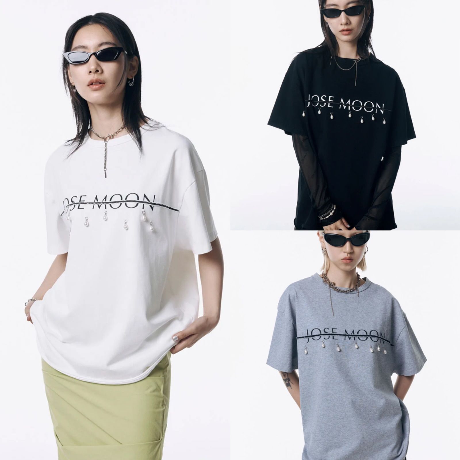 トップス JOSEMOON LOGO OVERT-SHIRT with PEARL JOSEMOON LOGO OVER TSHIRT with PEARL/ジョゼムーンロゴ