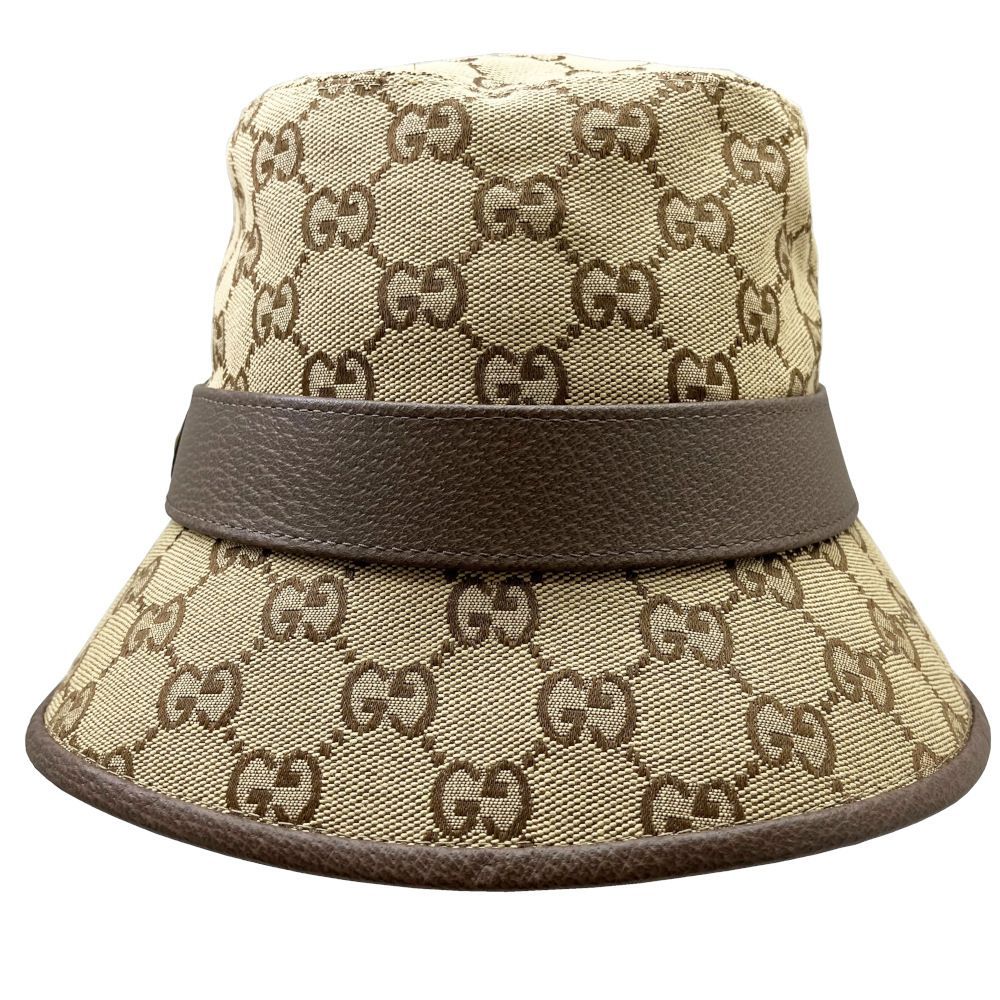 GUCCI グッチ GGキャンバス フェドラハット GGマーモント キャンバス レザー ベージュ ブラウン S 57cm 576587 バケットハット レディース メンズ 帽子