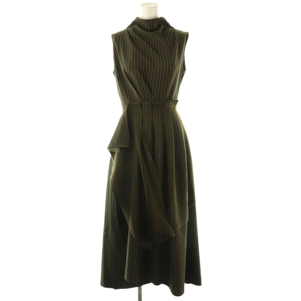 アメリヴィンテージ Ameri VINTAGE 24SS PINSTRIPE CONSTRUCTIVE DRESS ワンピース ロング ストライプ ノースリーブ S カーキ |HK OS