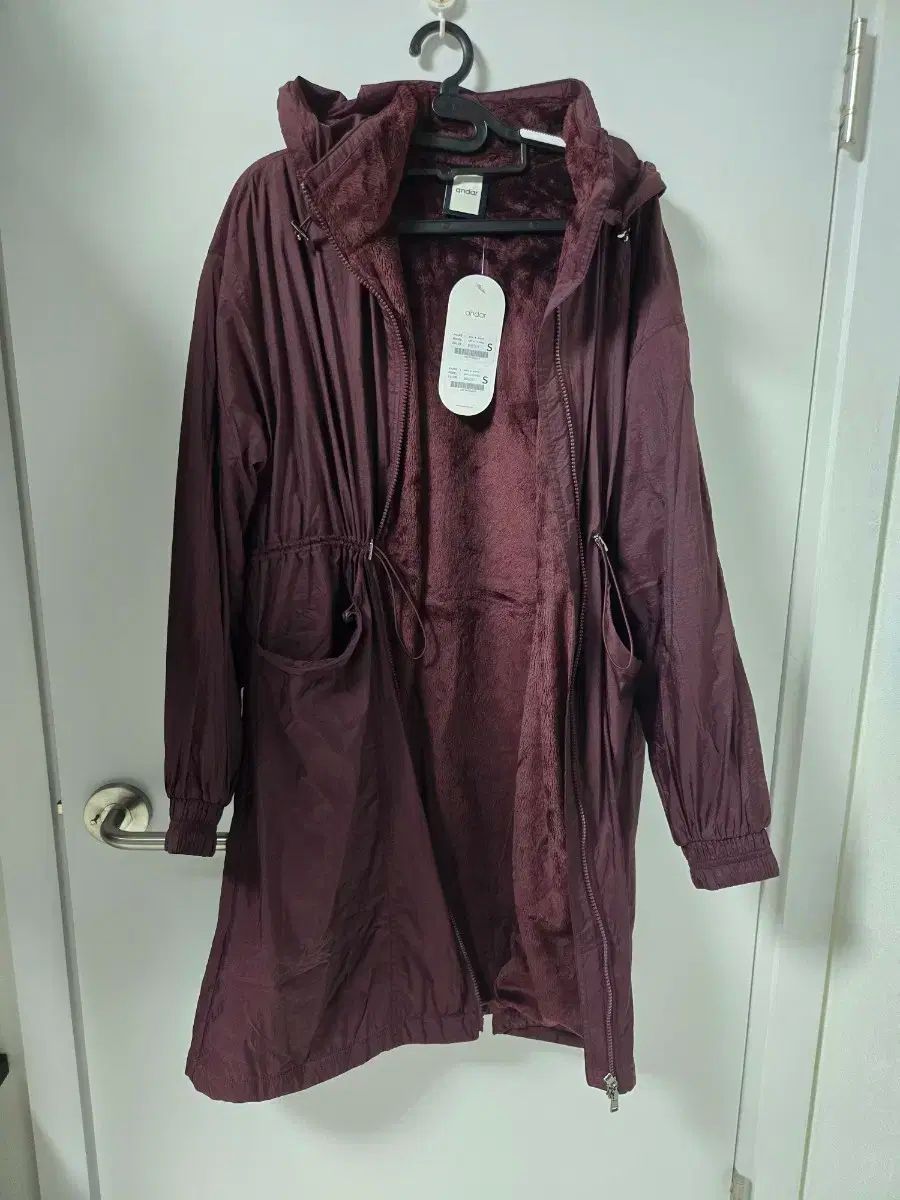 andar フリース ロングジャケット バーガンディー S