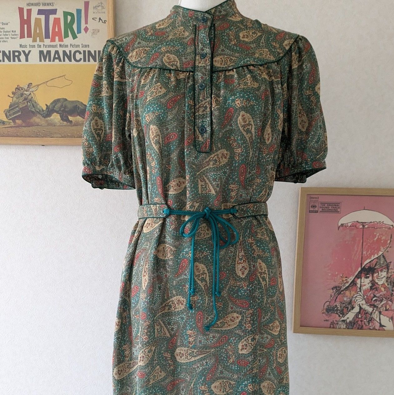 昭和レトロ】ペイズリー柄 シアーワンピース グリーン サイズ9 used