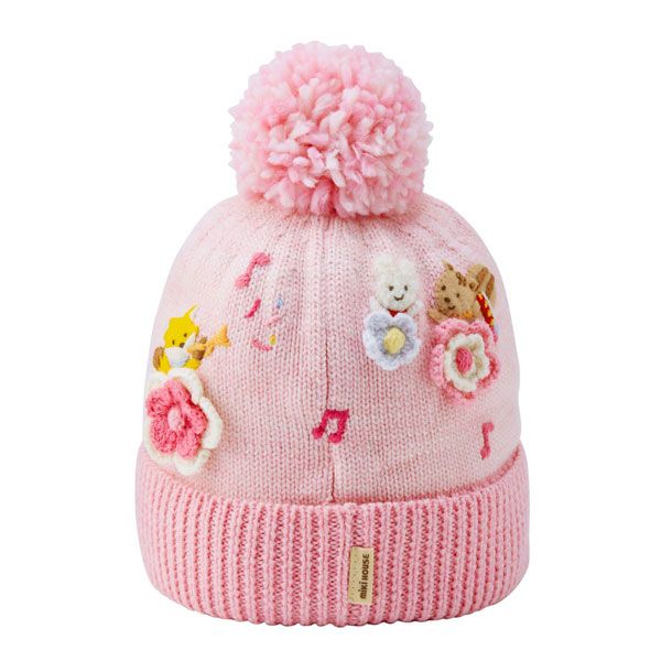 ミキハウス正規販売店|ミキハウス mikihouse うさこ ニット帽 フード 帽子 刺繍 手編み風 46-52cm ピンク 08
