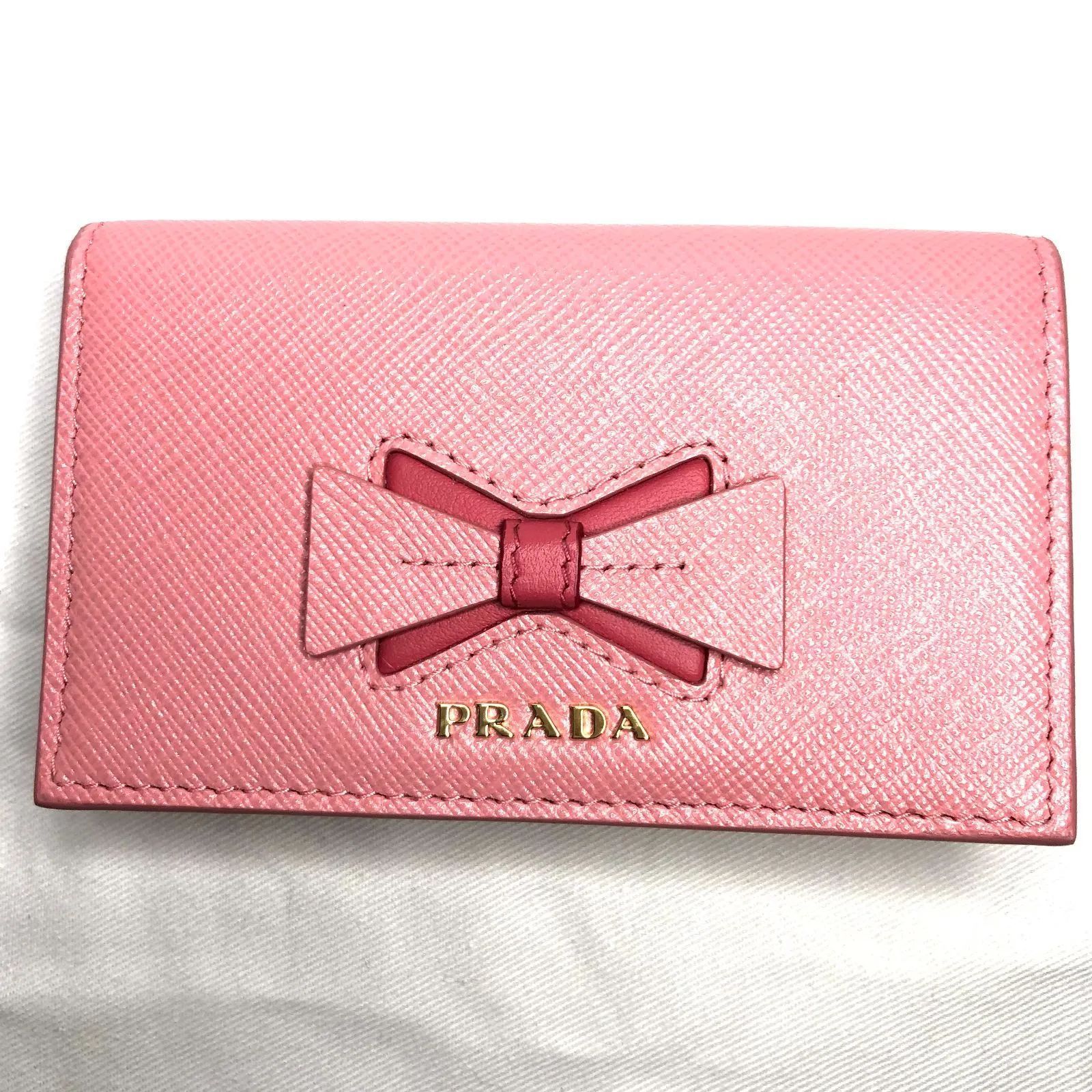 プラダカードケースリボンピンクサフィアーノ