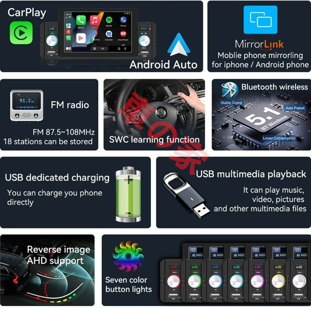 タッチパネル 1DIN 5インチ カーステレオ プレイヤー Bluetooth USB対応 バックカメラセット