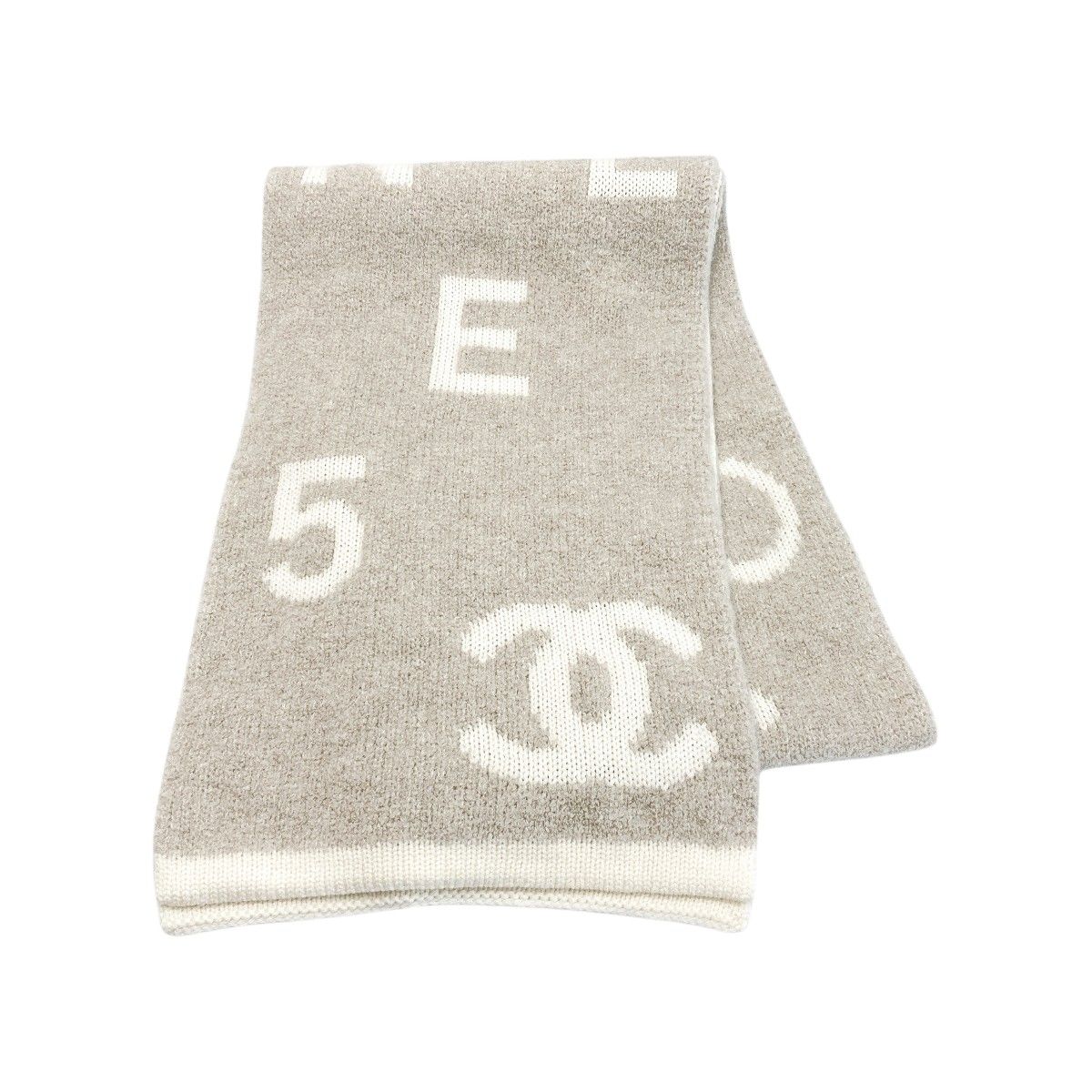 CHANEL ベージュ ロゴ入り マフラー CHANEL シャネル ココマーク ロゴ マフラー ベージュ カシミヤ