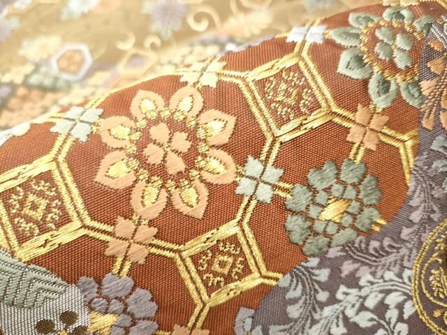 23 ファッション 平和屋着物＃道中着 花唐草地紋 山吹茶色 大丸扱い