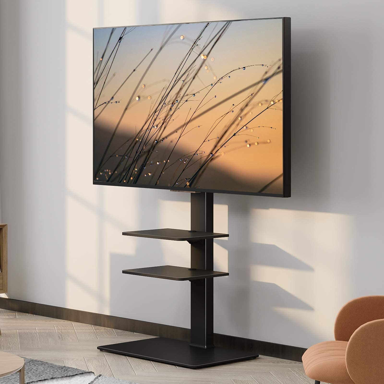 新着商品 FITUEYES テレビスタンド 壁寄せテレビスタンド 高さ調節 ラック回転 ブラック TT307001MB 3段式
