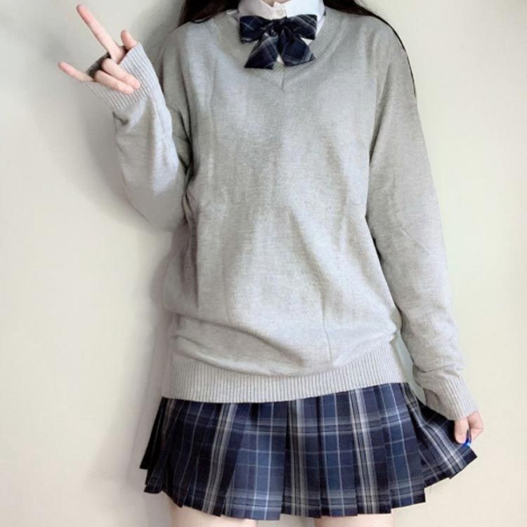 スクールセーター Vネック ニット セーター 長袖 制服 学生服 スクール セーター 男女兼用 JK制服 入学 通学 中学生 高校生 制服 セーター 学校 高校 男子高生 女子高生 無地 グレー 大き#chi4006