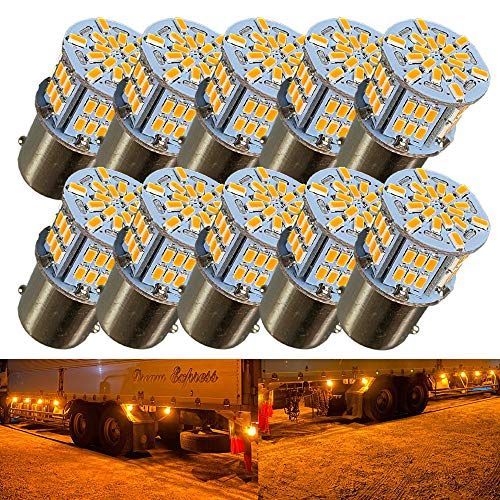 アンバー_10個 Discover winds 超高輝度 S25 G18 シングル 12V 24V 兼用 バイク乗用車からトラックまで！3014 54SMD LEDバルブ アンバー10個