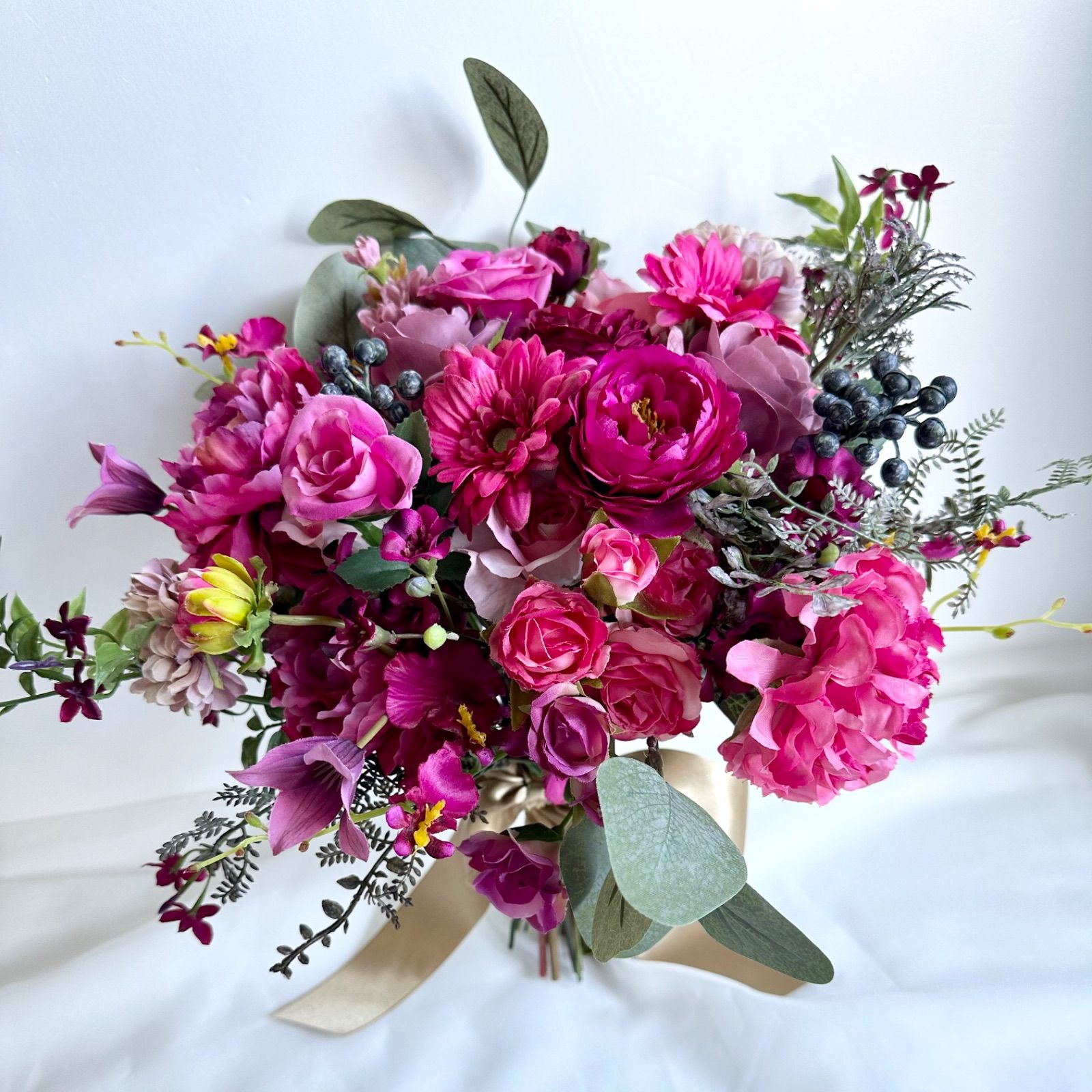 アーティフィシャルフラワー 秋ブーケ ブートニア ボルドー ピンク