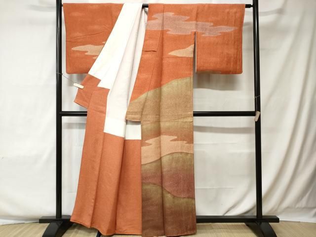 平和屋着物▽上質な色無地 単衣 雲重ね地紋 秘色色 正絹