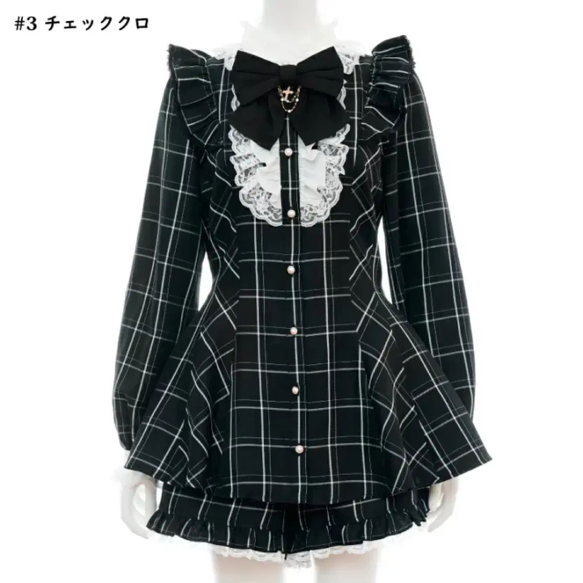 Secret Honey シークレットハニー 十字架 アクセサリー リボン レース フリル セットアップ 黒 チェック