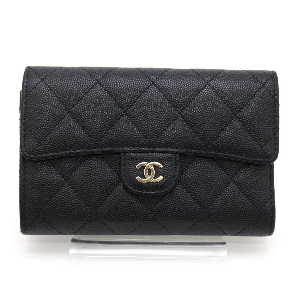 中古 良品】シャネル CHANEL 三つ折り財布 マトラッセ ミディアム 