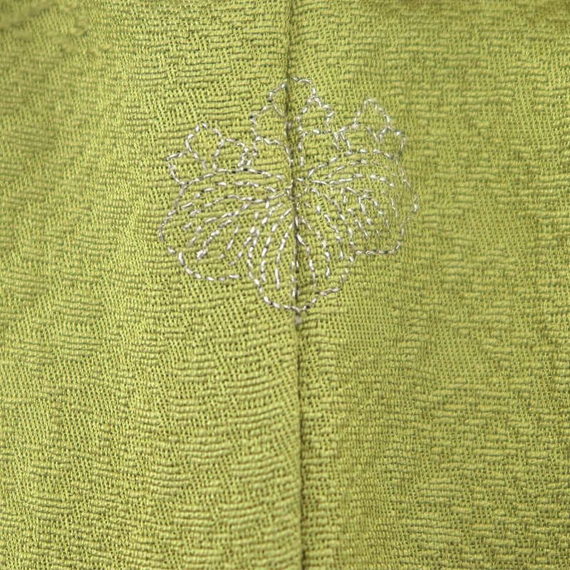 色無地 無地着物 一つ紋 袷 レディース 正絹 黄緑 地模様 松 身丈176.5cm 裄丈68.5cm フォーマル ゆったりサイズ 大きいサイズ リサイクル着物