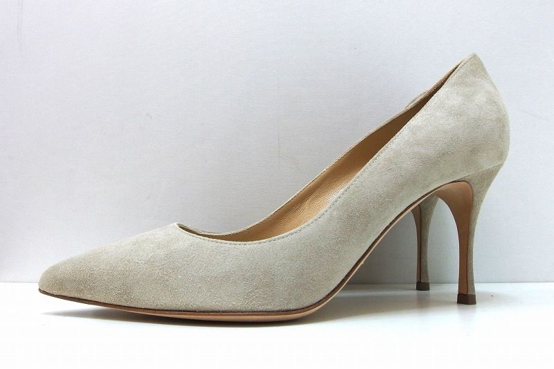 225394 Sergio Rossi セルジオロッシ ポインテッドトゥ スエード ヒール パンプス 約23.5cm 37 ベージュ