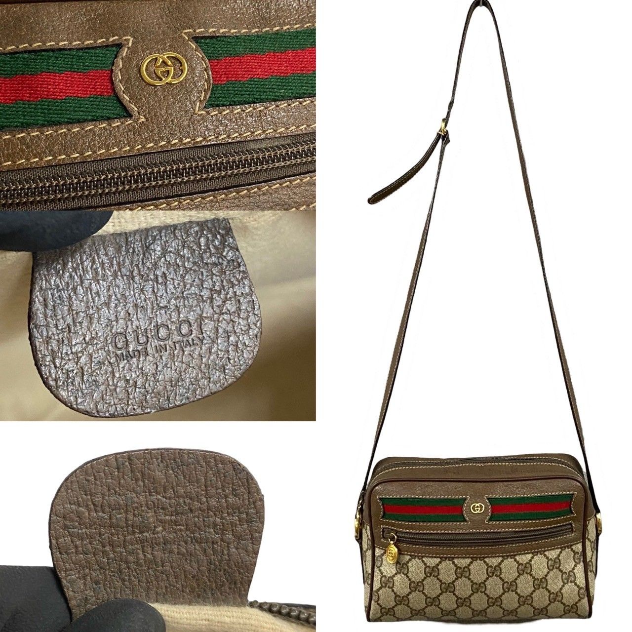 極 美品 GUCCI グッチ オールドグッチ ヴィンテージ シェリーライン GG ロゴ レザー 本革 PVC ミニ ショルダーバッグ ブラウン  30122 - メルカリ