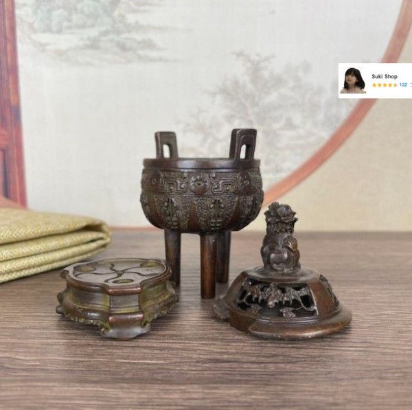 銅製 双竜獣足薫香炉  祥竜纏纏香炉 香道具 装飾品 工芸品  置物 香炉 双獣耳浮彫盤竜薫香炉 香具 仏堂香炉 工芸品 銅製品 置物