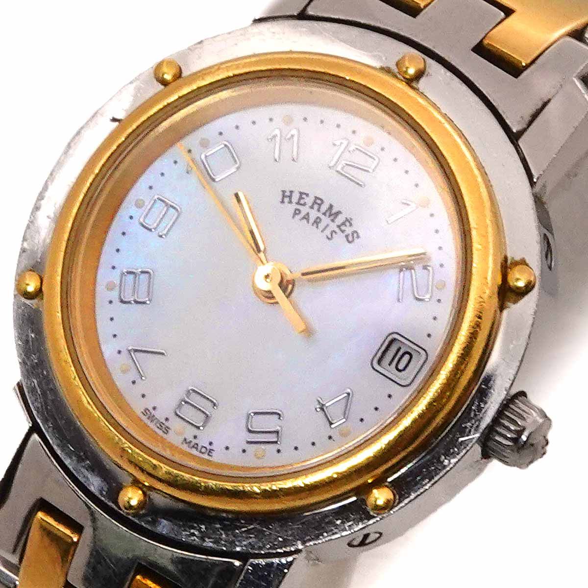 エルメス HERMES クリッパー コンビ CL4 220 レディース 腕時計 デイト  