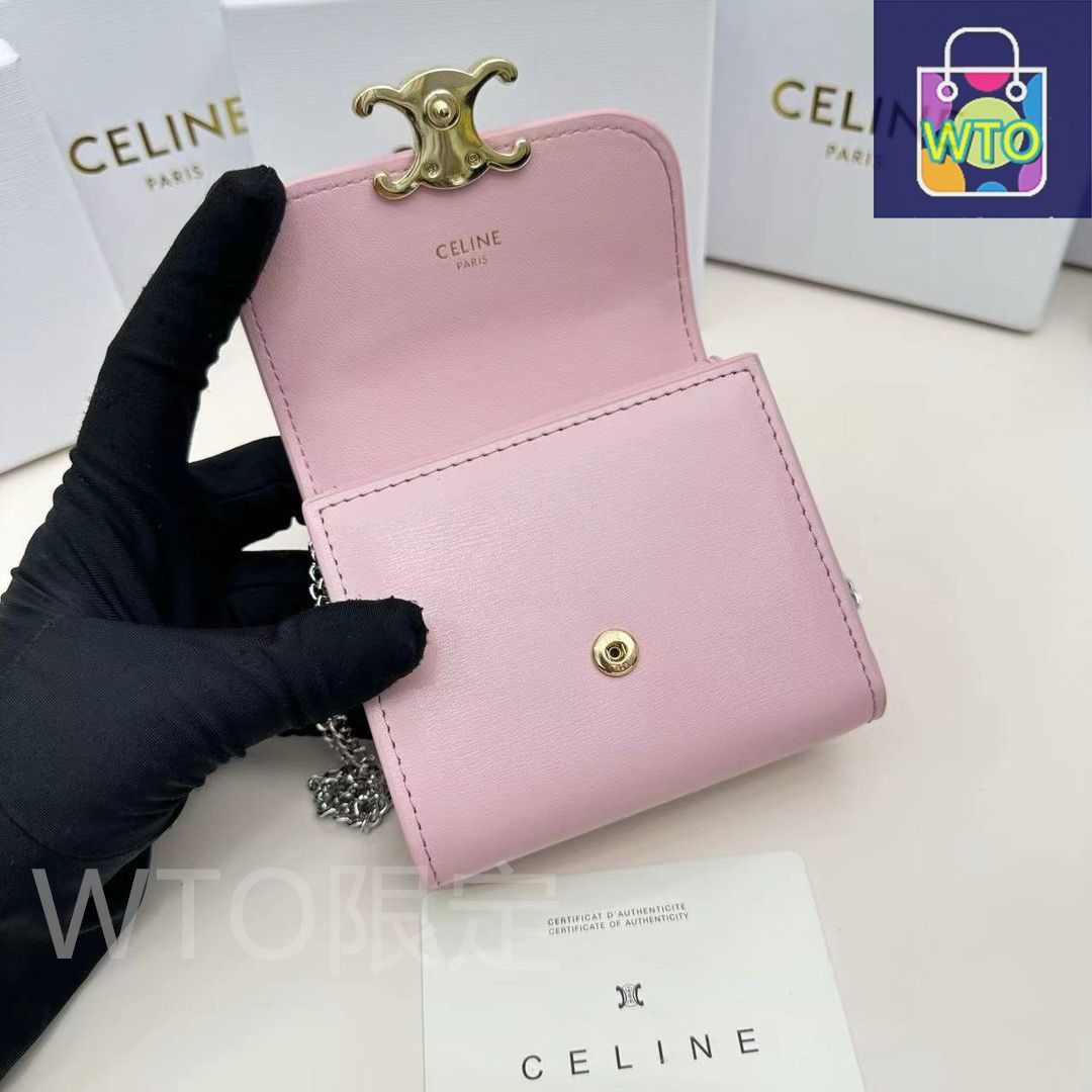 【人気デザインのピンク♡】CELINE チェーンウォレット 本日限定】?Celine トリオンフ チェーンウォレット 10783 ? 高級
