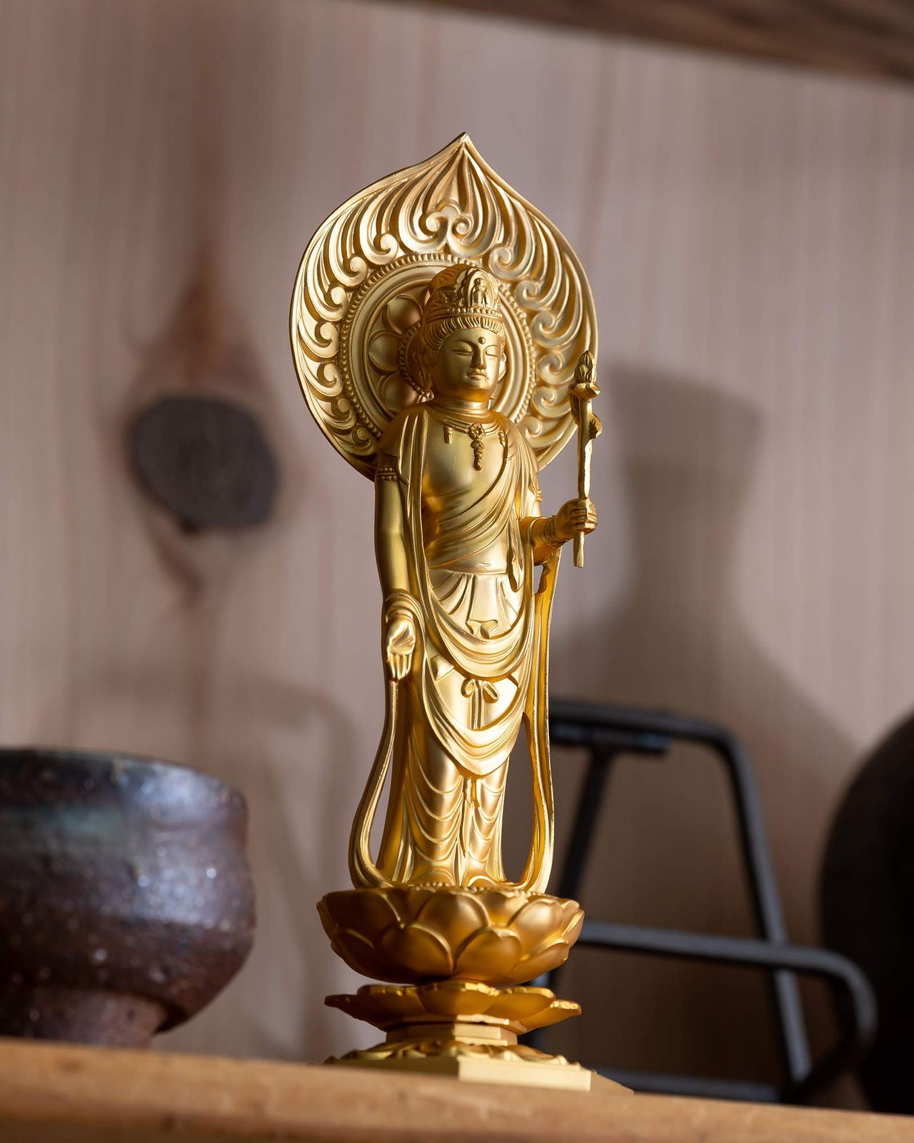 仏像 聖観音菩薩 15cm 金メッキ 24金 仏師 牧田秀雲 原型＿ 天台宗 真言宗 臨済宗 高岡銅器 しょうかんのんぼさつ Ｍ SKLAD-KIRPICHA_RU