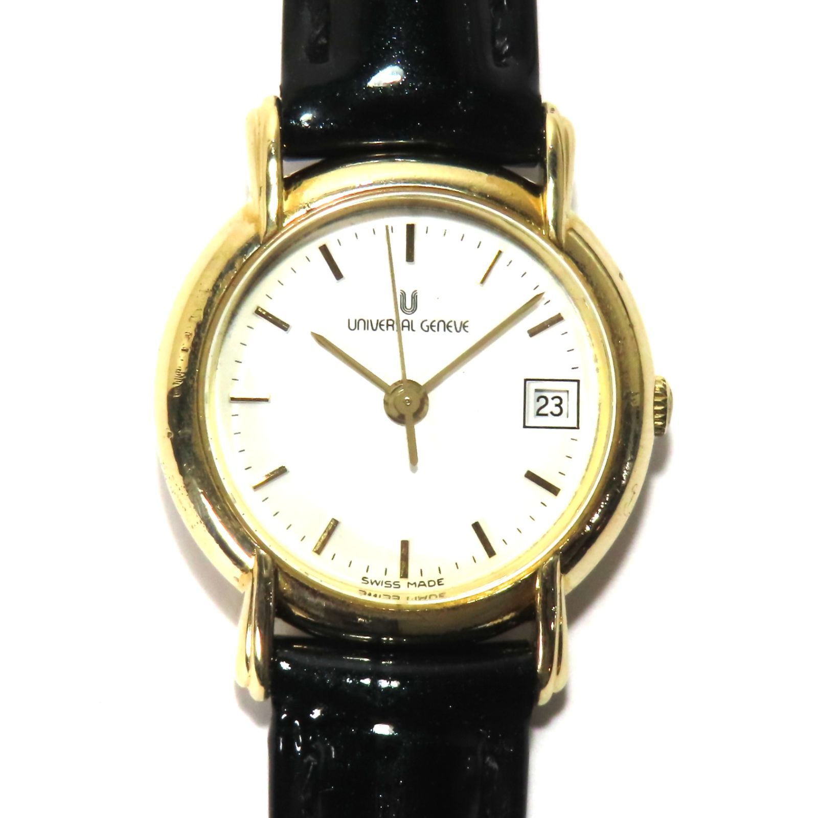 稼働品 UNIVERSAL GENEVE ユニバーサルジュネーブ 腕時計 クオーツ レディース 社外レザーバンド 32995
