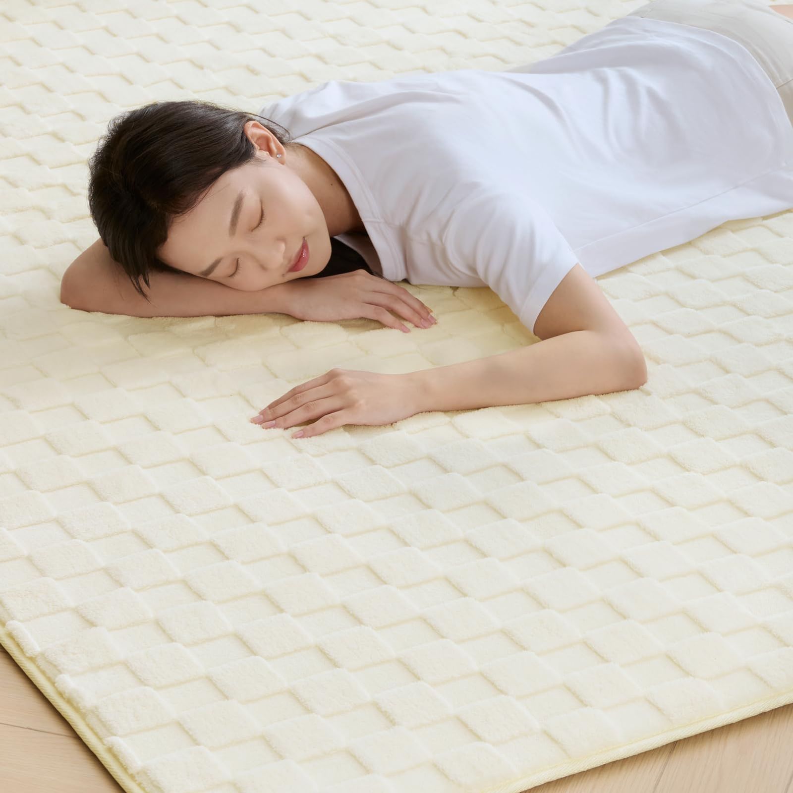 Ashler ラグ カーペット 厚20mm 厚手 130×190cm 約1.5畳 防音 防ダニ 抗菌 低ホルム ふわっと手触り もちもち 滑り止め ホットカーペット対応 冬用 おしゃれ こたつ敷きマット オフホワイト