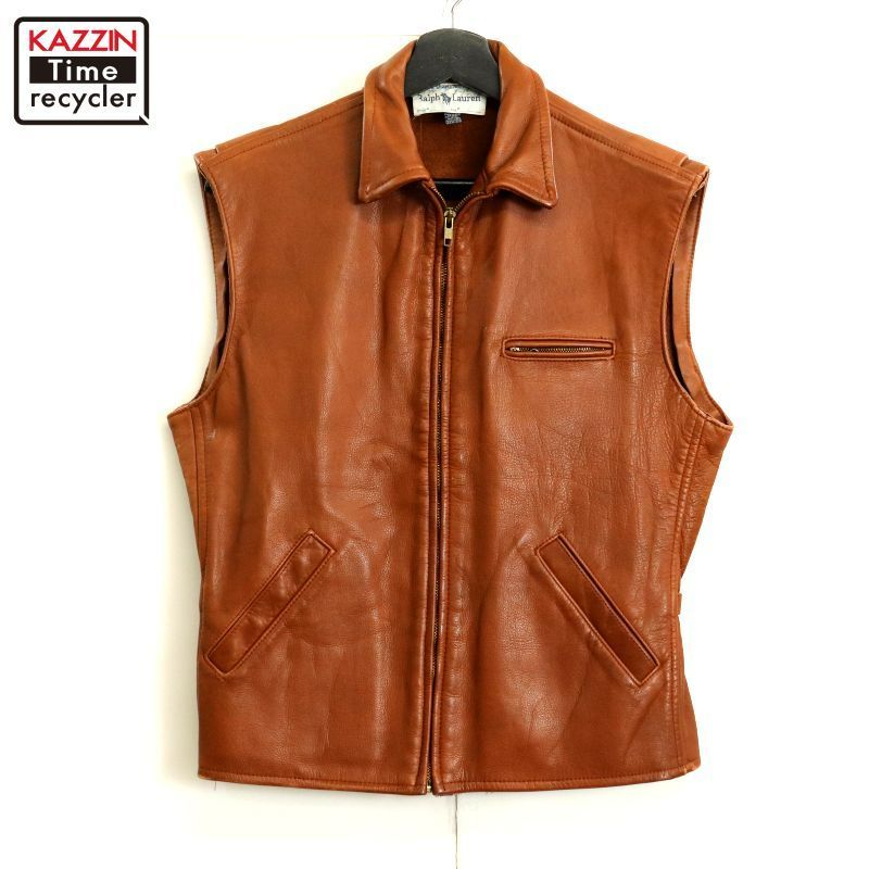 Ralph Lauren ヴィンテージレザーベスト 80s USA製 vintage RALPH LAUREN 無地 サンプル品 レザー ベスト