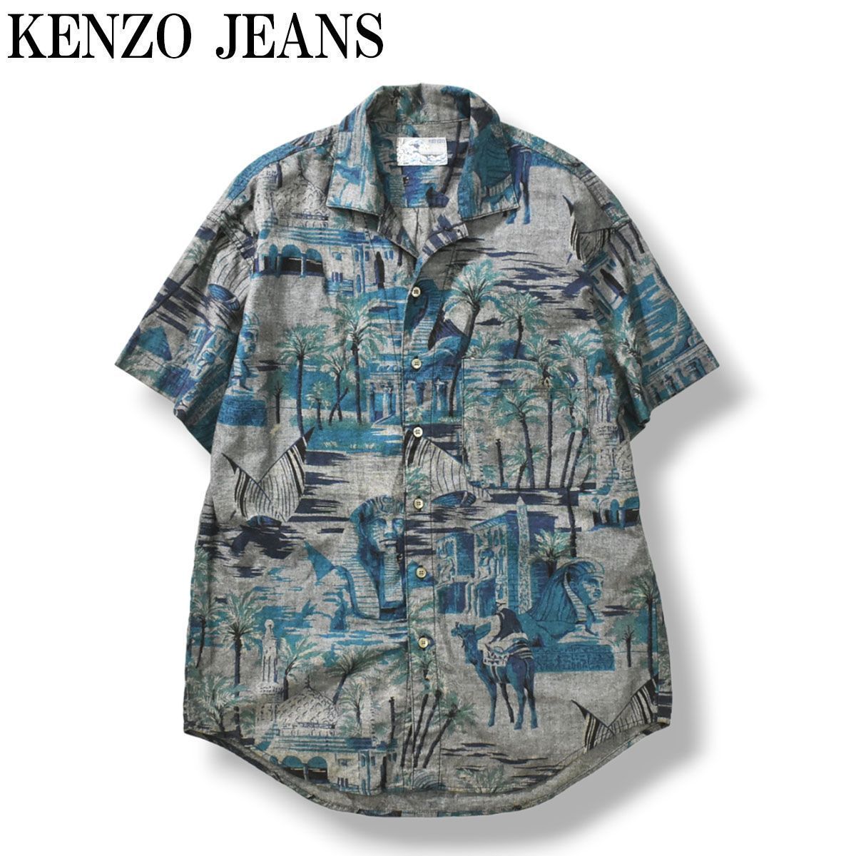 希少】 北斎タグ 90s ケンゾー ジーンズ KENZO JEANS 半袖 総柄 アロハ 