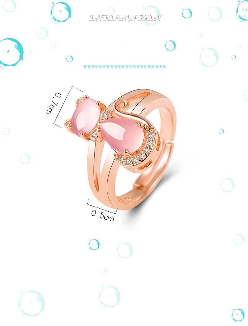  ステンレス製 猫リング フリーサイズ 上品 リング 指輪 ピンクゴールド レディース ジルコニア ジュエリー ファッション Rockyu リング アクセサリー