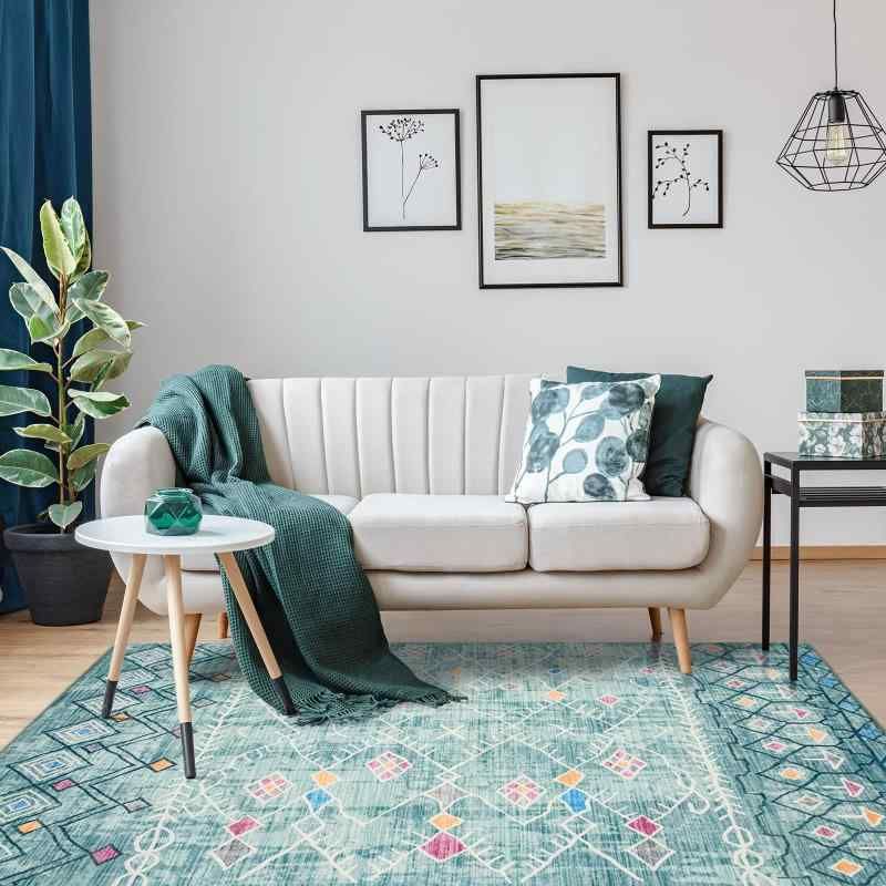 DECOMALL カーペット 1.5畳 絨毯 ラグ 北欧 おしゃれ 130X190CM 洗える ふわふわ 厚手 低反発 幾何模様 滑り止め付 防ダニ 防臭 床暖房対応