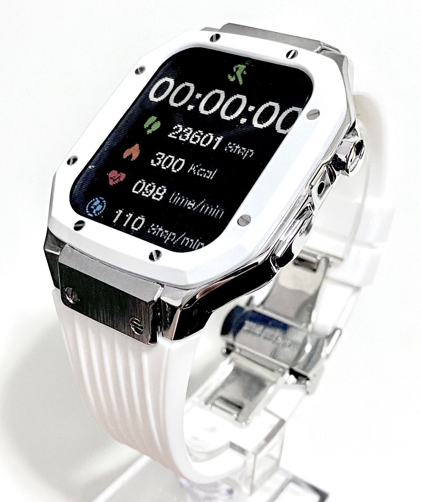 ホワイト@Apple Watch ラバーアップルウォッチバンド カバーメタリック