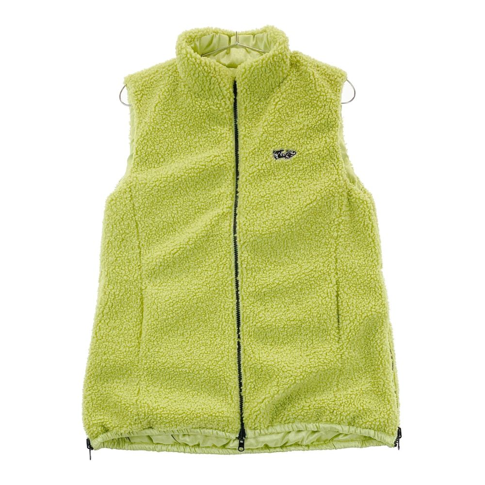 サイズ 2 DANCE WITH DRAGON ダンスウィズドラゴン ダウン切替 リバーシブル ボアジップベスト ロゴ柄 グリーン系 240101467183 ゴルフウェア レディース ストスト