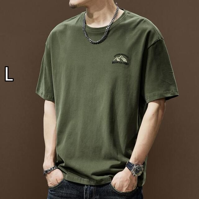 [L]メンズ ファッション 服  オシャレ シンプル 大人 かっこいい 大きいサイズ ストリート 紳士服  アメリカン ヘビー マウンテン プリント 半袖 T シャツ 夏 レトロ プリントコットン 