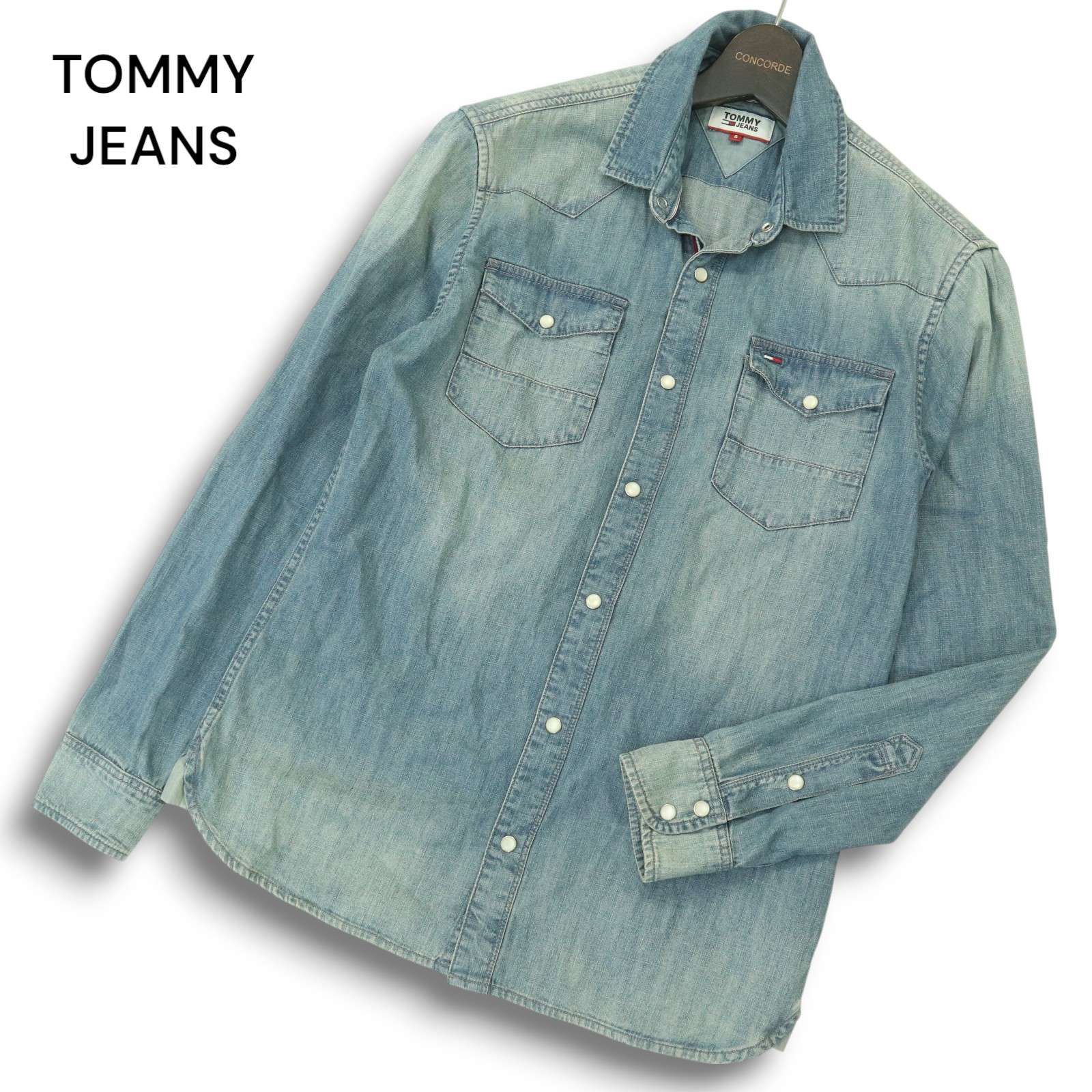 TOMMY JEANS トミーヒルフィガー 通年 ロゴ刺繍☆ USED加工 長袖 